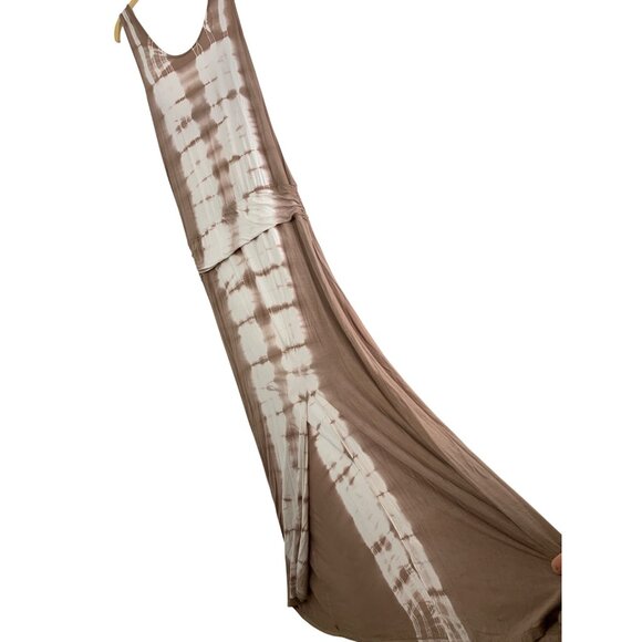 Venus Tie-Dye Maxi Dress Scoop Tank Slit Ruched Belt Cut Out Taupe M RDD10480 - Picture 2 of 9
